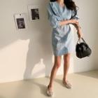 Puff-sleeve Denim Sheath Dress Light Blue - One Size