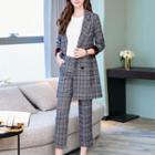 Set: Plaid Double-breasted Blazer + Cropped Pants