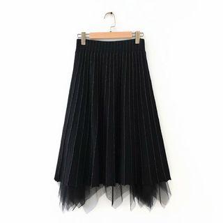 Mesh Underlay Knit Skirt Black - One Size