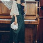 Sleeveless Rose Patterned Maxi Dress / Crochet Crop Top
