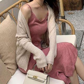 Spaghetti Strap Sheath Dress / Plain Cardigan / Set