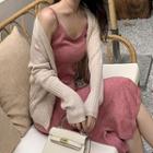 Spaghetti Strap Sheath Dress / Plain Cardigan / Set