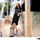 Slit-side Letter Print Tank Dress