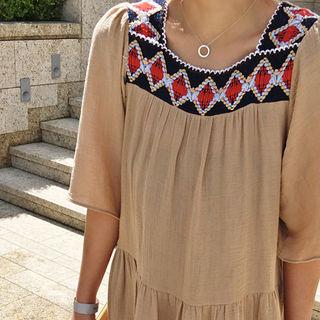 Linen Embroidered Tiered Maxi Dress