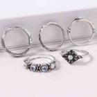 Set: Retro Alloy Open Ring (assorted Designs) Silver - One Size