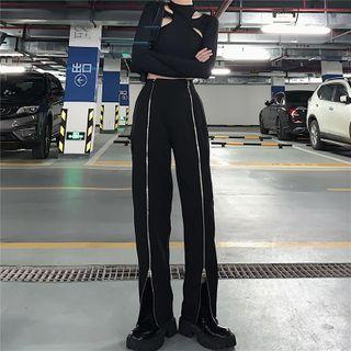 Zip-front High-waist Straight-cut Pants