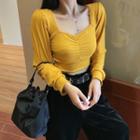 Square-neck Cropped Long-sleeve Top Yellow - One Size