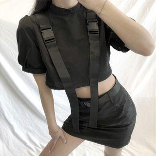Set: Short-sleeve Buckled Top + Skirt