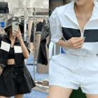 Two-tone Crop Jacket & Shorts Tracksuit Set