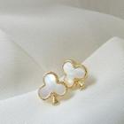 925 Sterling Silver Stud Earring 1 Pair - Gold Trim - White - One Size