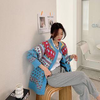 Rib-trim Nordic Pattern Cardigan