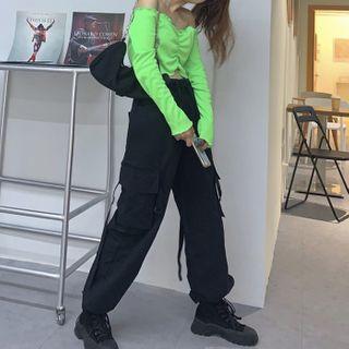 Off-shoulder Drawstring Top / Plain Jogger Pants