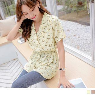 Drawstring Waist Floral Blouse