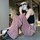 High Waist Plaid Loose Fit Pants Pink - One Size
