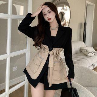 Paneled Single-breasted Front-pocket Blazer