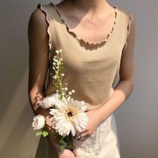 Sleeveless Ribbed Knit Top Coffee - One Size