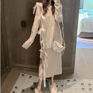 Tie Side Sweater / Midi Shift Knit Skirt