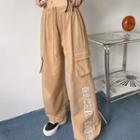 Letter Embroidered Wide-leg Jogger Pants