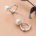 Faux Pearl Hoop Earring 1 Pair - Silver & White - One Size