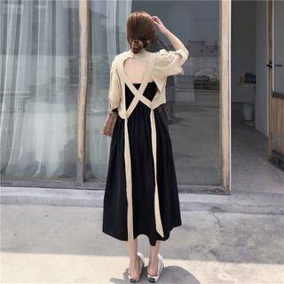 Short-sleeve Open-back Top / Spaghetti Strap Midi Dress