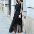 Long-sleeve Sheer Dress With Slipdress