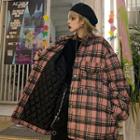 Plaid Button Padded Jacket Pink - One Size