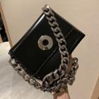 Chain Strap Faux Leather Crossbody Bag Black - One Size