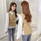 Mock Two-piece Long-sleeve Two-tone Sashed Blouse