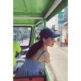 Spaghetti-strap Gingham Long Dress