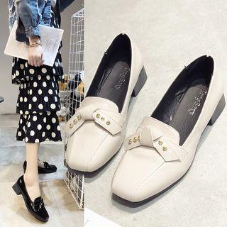 Square-toe Rivet Block-heel Loafers