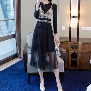 Set: Strappy Midi Sheer Dress + Long-sleeve Dress