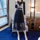 Set: Strappy Midi Sheer Dress + Long-sleeve Dress