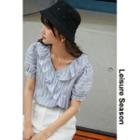 Ruffled-trim V-neck Striped Top