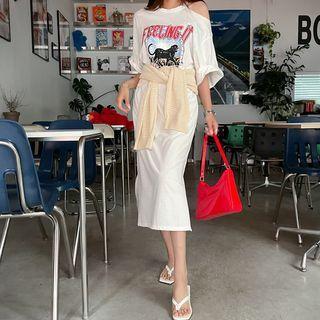 Cold-shoulder Printed Maxi T-shirt Dress