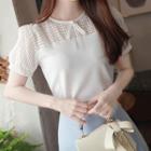 Mesh-yoke Blouse With Faux-pearl Brooch