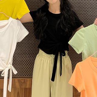 Short-sleeve Front Knot T-shirt / Wide-leg Pants