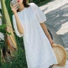 Puff-sleeve Eyelet Lace Mini Shift Dress