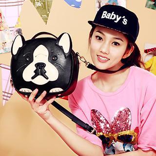 Faux-leather Dog-pattern Satchel