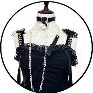 Bell Pendant Faux Leather Choker / Leash / Set