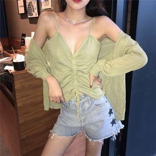 Set: Drawstring Camisole Top + Open-front Cardigan