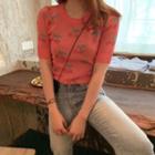 Cherry Short-sleeve Knit Top As Shown In Figure - One Size