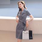 Tie Waist Short-sleeve Sheath Dress