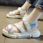 Iridescent Strap Hook & Loop Platform Sandals