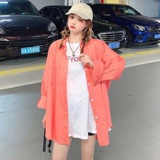 Long-sleeve Plain Shirt / Elbow-sleeve Lettering T-shirt
