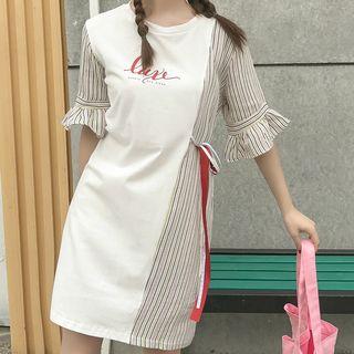 Elbow-sleeve Panel T-shirt Dress