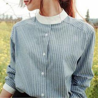 Long-sleeve Striped Stand Collar Blouse