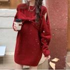 Bow Accent Cutout Mini Sweater Dress