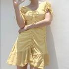 Short-sleeve Drawstring Patterned Swimdress