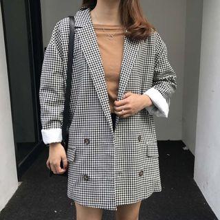 Check Loose-fit Double-breasted Blazer