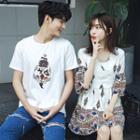 Couple Matching Patterned Short-sleeve T-shirt / Chiffon Dress